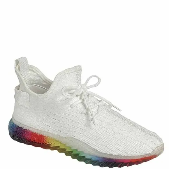 Women's Rainbow Sole Mesh Low Top lace Up Slip On Fashion Sneaker Shoes