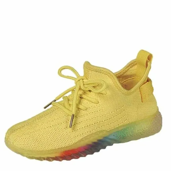 Women's Rainbow Sole Mesh Low Top lace Up Slip On Fashion Sneaker Shoes