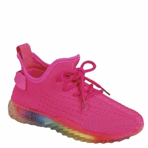 Women's Rainbow Sole Mesh Low Top lace Up Slip On Fashion Sneaker Shoes