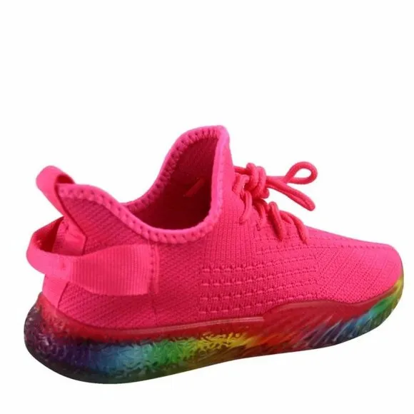 Women's Rainbow Sole Mesh Low Top lace Up Slip On Fashion Sneaker Shoes