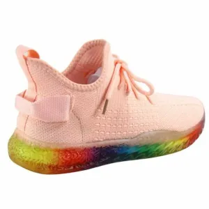 Women's Rainbow Sole Mesh Low Top lace Up Slip On Fashion Sneaker Shoes