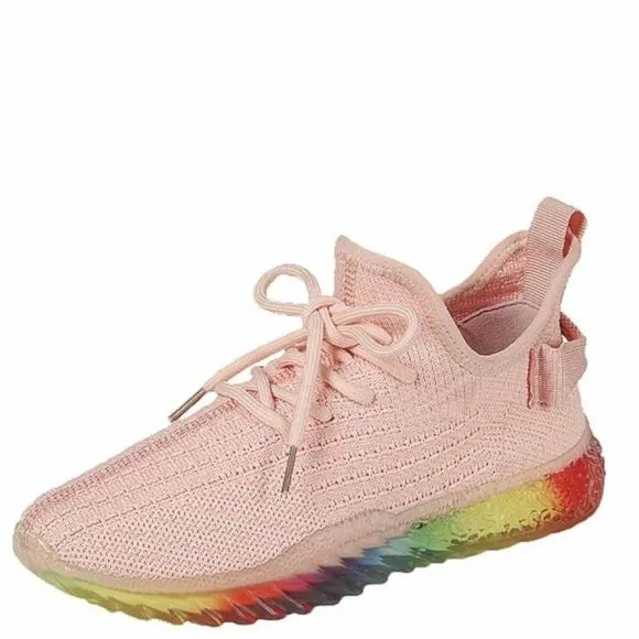 Women's Rainbow Sole Mesh Low Top lace Up Slip On Fashion Sneaker Shoes