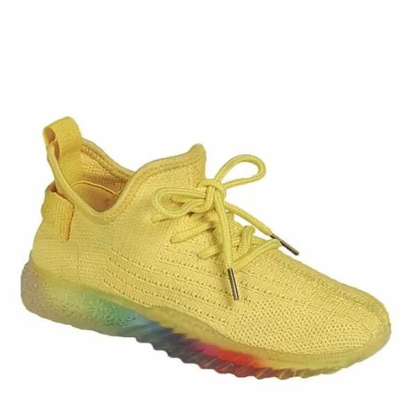 Women's Rainbow Sole Mesh Low Top lace Up Slip On Fashion Sneaker Shoes