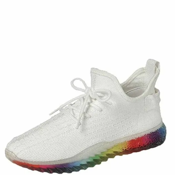 Women's Rainbow Sole Mesh Low Top lace Up Slip On Fashion Sneaker Shoes