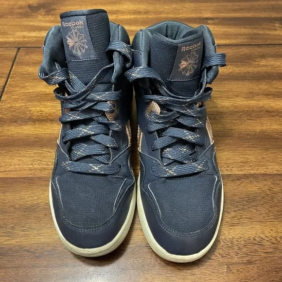 Women's Reebok Classic Blue and Rose Gold High Top Shoes Size 5
