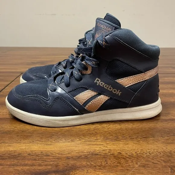 Women's Reebok Classic Blue and Rose Gold High Top Shoes Size 5