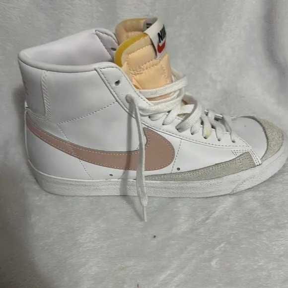 Women's White and Pink High-Top Sneakers