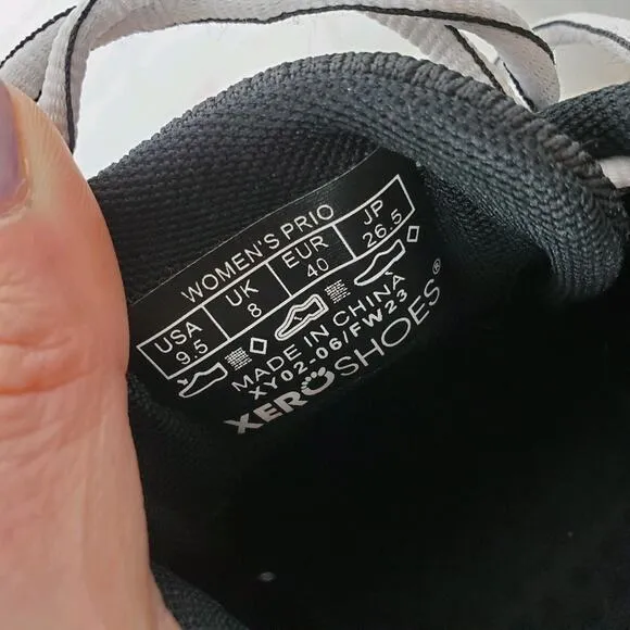 XERO Womens Prio Running Fitness Athletic Shoes US 9.5 Black White Barefoot NEW