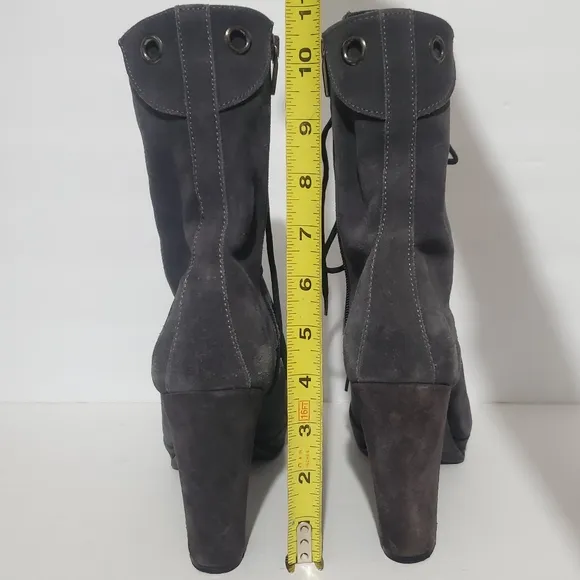 Zamagni Italian gray suede leather high heel platform calf lace up boots 8.5