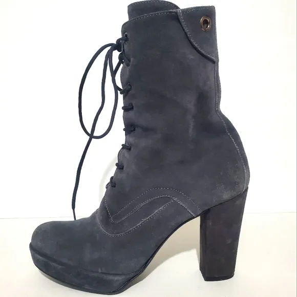 Zamagni Italian gray suede leather high heel platform calf lace up boots 8.5