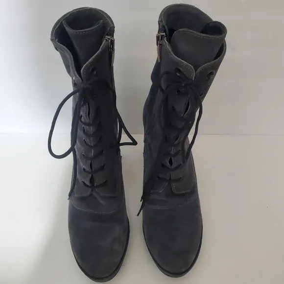 Zamagni Italian gray suede leather high heel platform calf lace up boots 8.5