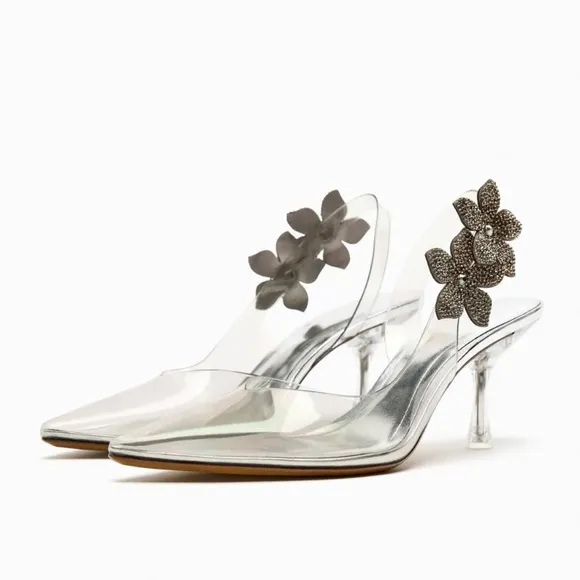 ZARA FLORAL VINYL HIGH HEELED SHOES
