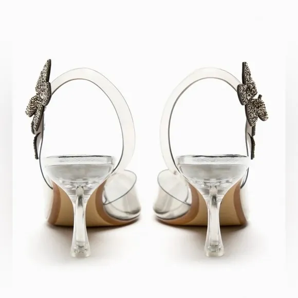 ZARA FLORAL VINYL HIGH HEELED SHOES