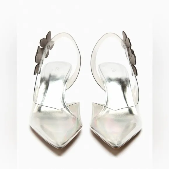 ZARA FLORAL VINYL HIGH HEELED SHOES